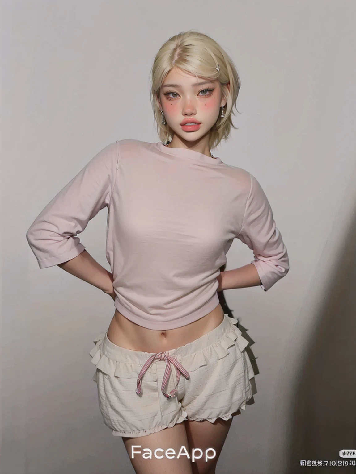 (1 woman), (Top Quality at its finest:1.4) (ultra detailed), (extremely detailed CG unified 16k), a beautiful woman with perfect figure: 1.4, sharp focus: 1.2, Very detailed, High definition RAW color photography, Professional photo session, Amazing face and eyes, Cosmetic products, (incredibly beautiful girl), ((From Lambda)), black and blue tonalities camouflage pattern pants, pink black and white camouflage pattern shirt, pink hat, bare abdomen, standing, sexy posture,(Stylish cityscape, day light), (look from below), realistic cinematic face, Full length, wide remote view., full body long view, photorealistic, ((realistic natural golden blonde hair style, Red eyes, short hair)), gorgeous, extremely beautiful face, perfect model beauty, pout mouth, Very detailed face and skin texture., detailed eyes, double eyelids, big breasts, smile, western film, (masterpiece), Best Quality, High resolution, extremely detailed, blurred background, depth of field, cinematic lighting, amazing legs, High heels, Clear and well-groomed skin, athletic, looking at the viewer, frontal photograph