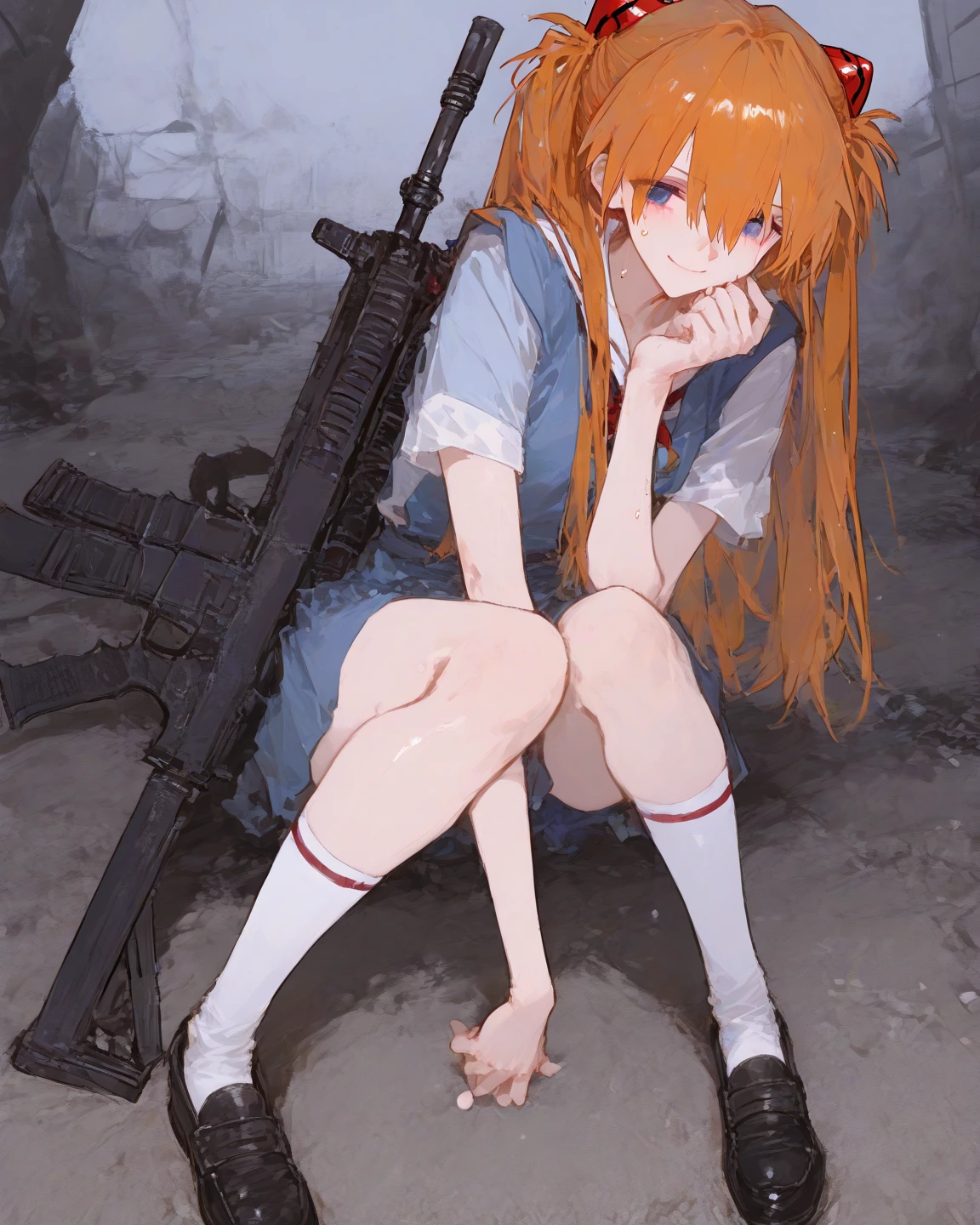 anime girl sitting on a bed with a suitcase in the background, the anime girl is crouching, female protagonist 👀 :8, beautiful anime girl squatting, from girls frontline, seductive anime girl, female anime character, anime. soft lighting, 4k anime wallpaper, guweiz on pixiv artstation, badass anime 8 k, rin
