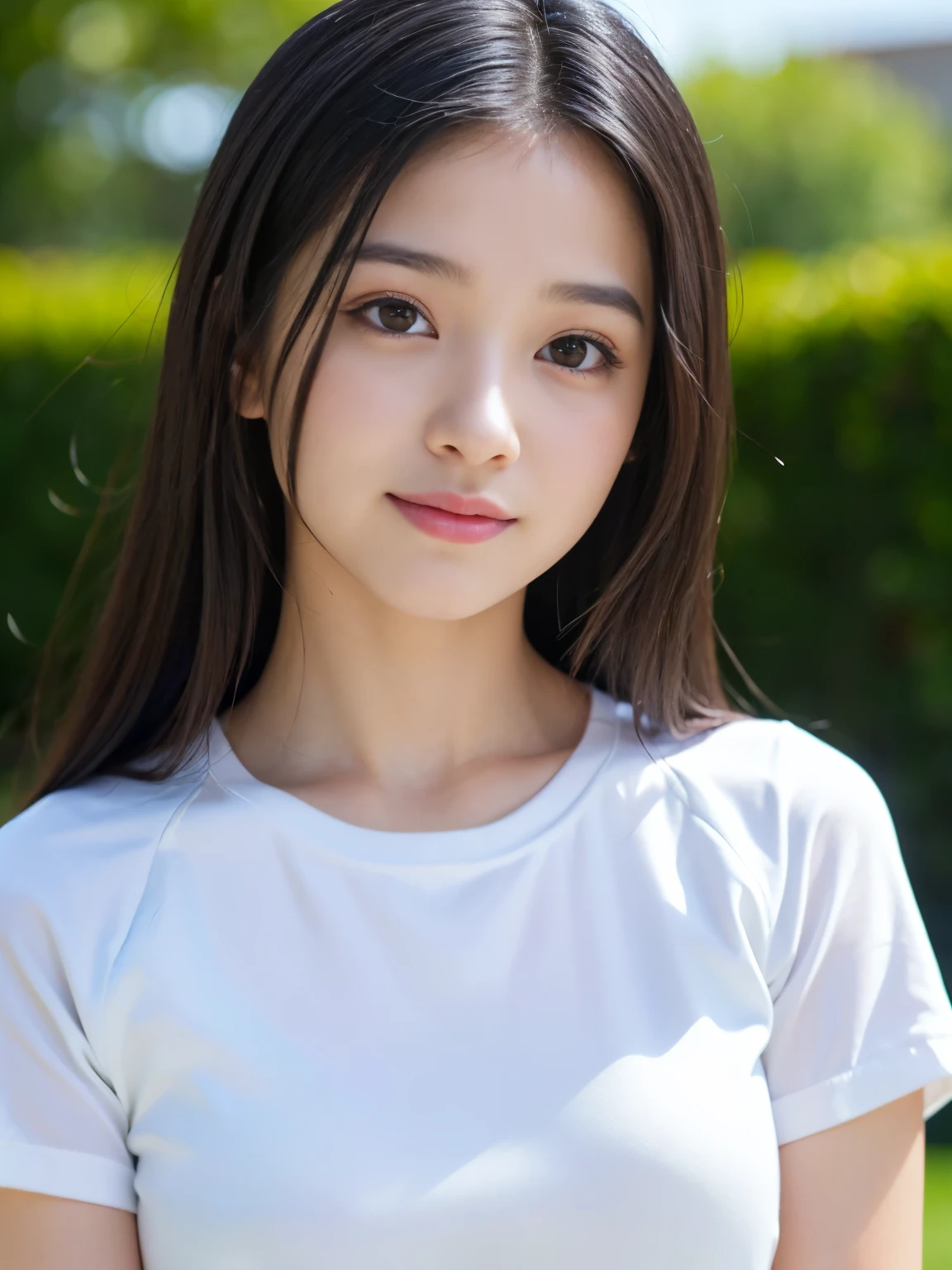 Highest quality、Ultra-detailed、masterpiece、Realistic、Photo realistic、beautiful girl、18-year-old、White leotard、blush、Lips parted、Full Body Shot、Waist、camp