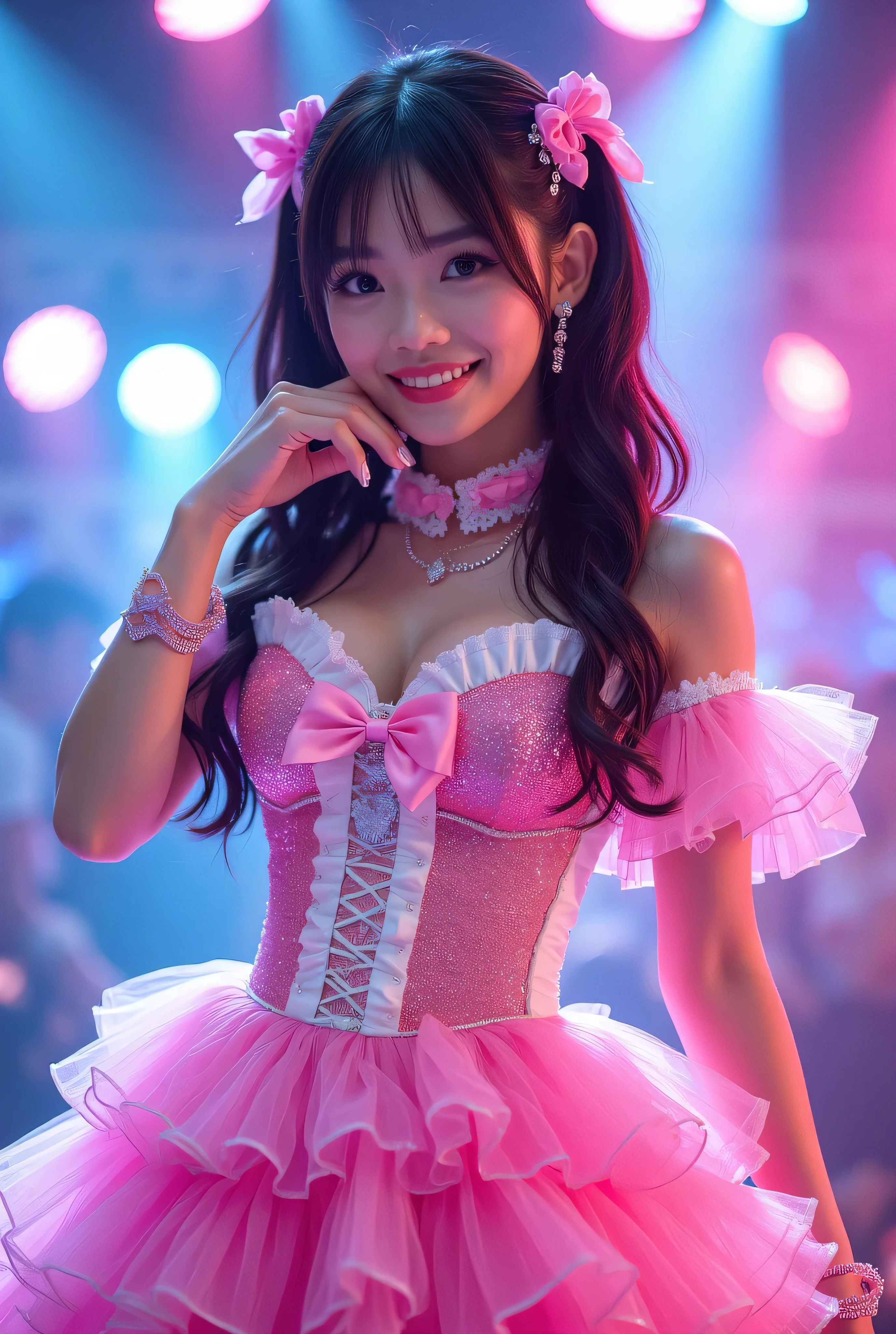 Araffe girl in a pink dress posing for a picture - SeaArt AI