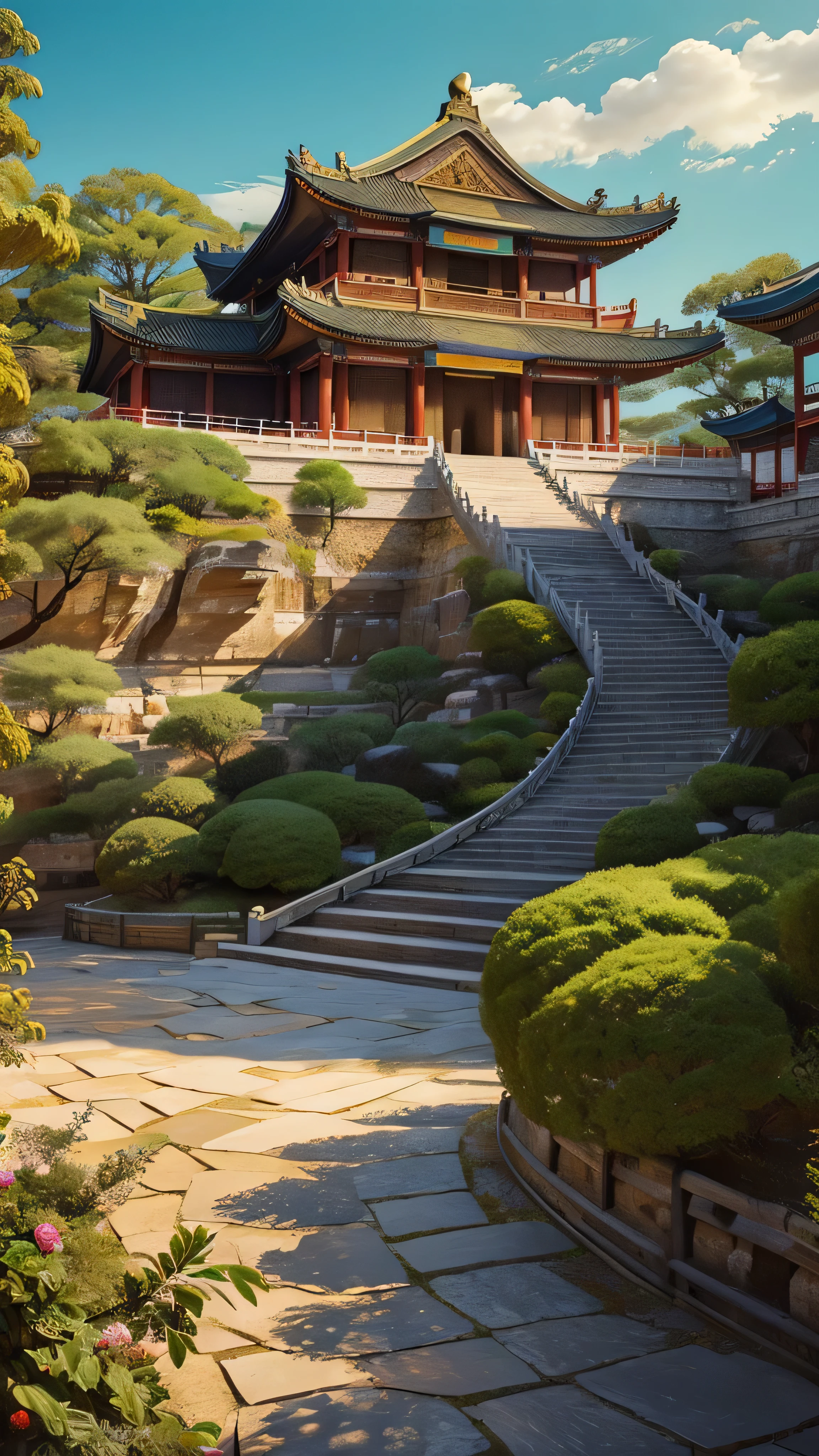  in high-definition images、Panoramic Paintings ,  spectacular images , Ancient Chinese Architectural Temples ,  Exquisite Interior Decor , Depth of field effect  , Imaginative,  fantasy,  High End Color Matching  ,  Magnificent Scenery of Ancient Chinese Architecture ,  Spectacular , Four Corners, 16k、Big Komainu 。