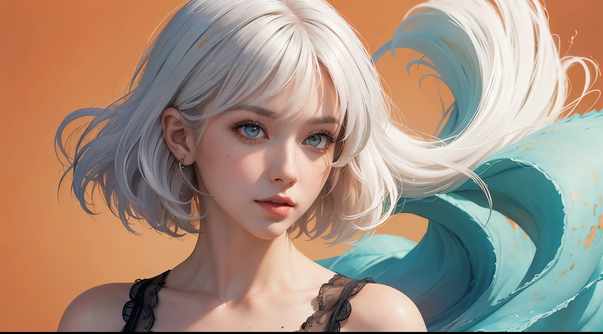 (master part: 1.2, best quality), (beautiful finely detailed eyes: 1.2), ((1st series)), (red eyes: 1.4), (finely detailed eyes and detailed face: 1.3 ), ((girl with short white hair)), (beautiful and clear background: 1.2), (extremely detailed and ultra-detailed CG, best shadow: 1.1), (black dress), ((depth of field)) , ((watercolor)), beautiful conceptual illustration, (orange background: 0.5), (illustration: 1.1), (extremely fine and beautiful: 1.1), (perfect details: 1.1), front view , cowboy photo, scenery