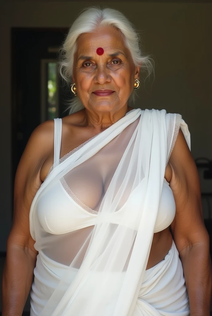 a 80-year-old grandmother in Tamil Nadu, nude, lying on the snow, showing her sexy old body structure, busty, hot, detailed realistic skin, delicate wrinkles, intricate details, beautiful snow forest background, dramatic lighting, cinematic composition, hyper-realistic, award-winning photography style, cinematic colors, chiaroscuro lighting