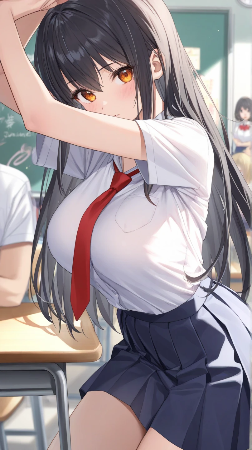 NSFW, A girl gets on all fours in front of a man'asterpiece, Best Quality, photographrealistic:1.4), (Shiny skin), (nffsw, 8K Wallpaper, High resolution), perfect anatomia, Cinematic lighting, Physically-based rendering, Award-winning, highlydetailed skin, extra detailed face, Eyes with beautiful details, Carl Zeiss 85mm F/1.4, (((1girl in and 1man, a couple, Habinan stands in front of a kneeling woman., Grab her head), Big , Girls looking forward to seeing , (Girl kneeling in front of guy:1.3), (Woman tilting her head up), Girl staring at , (1girl in: とてもかわいいsixteen years oldのアジア人の女の子, (Black semi-long hair, Bangs), medium breasts with cleavage, (View through thigh height), (hi-school girl), (Obedient language), (1girl in: 鼻red blushといたずら, eyelid, In the classroom in the middle of the night, (1man: nude, elderly and fat, Hug her head, Stand in front of her, Grab her neck), Shot from diagonally forward,Open your mouth wide、red blush、Ashamed、校服、sixteen years old、()、Open your mouth wide、(she sucks the guy'cock)(彼女は校服を着たhi-school girl)、((A dark-haired))、(Check Pleated Mini Skirt)、back lighting、anime styled
