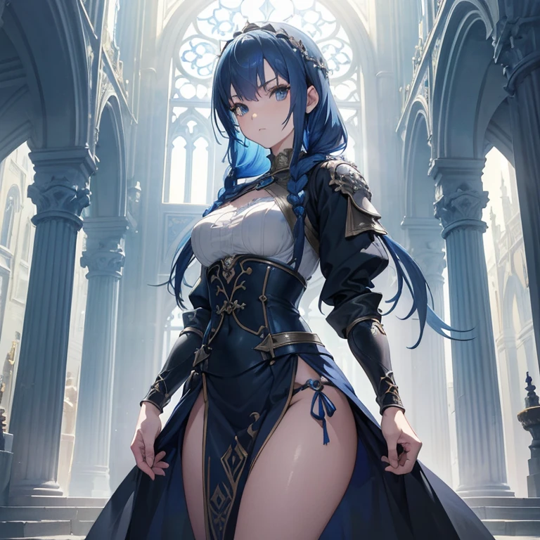 Highest quality、unity 8k wallpaper、32k、masterpiece、Very detailed、Ultra-high resolution、Very detailedな顔, RAW Photos, Professional, Ultra-fine painting, (((A saint who fell into pleasure)))、(((corrupt_girl)))、Midnight blue long straight hair、The Saint's Nakedness、NSFW