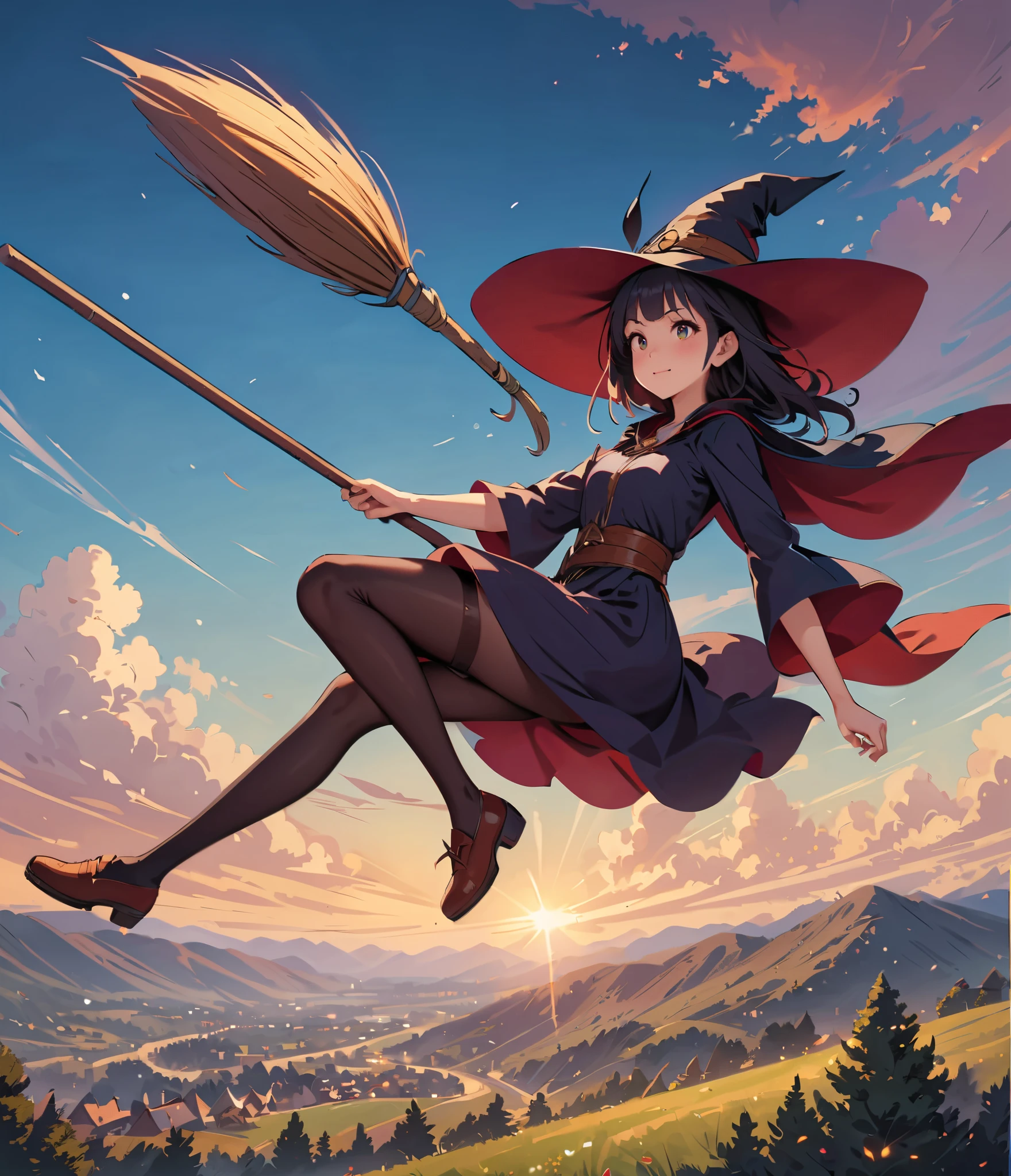 1 girl,Kiki , Witchの宅急便, Perfect Face, cute, ((((flying Witch))),(( ride a broom)),broom flight, straddling a broom, anatomically accurate,( masterpiece, best quality:1.2), masterpiece, best quality,最高 masterpiece,8k,,wind, fantasy,,wonderful,, mystical , charm, Fantastic, playful, Adventurous, free, wonder, imagine, Make a decision, skill, speed, Movement, energy, realism, Naturalism , Figurative, Represent, beauty, fantasy culture, myth, fairy tale, Folklore, Legend, Witch, wizard , magical creature , fantasy worlds, composition, scale , Zenikichi , Midpoint, background, perspective, light, color, textures, Get closer, beauty, wonder.