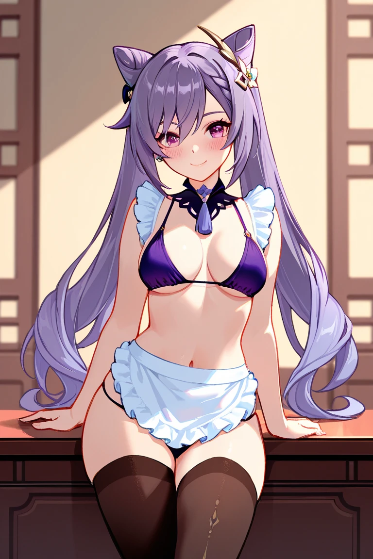 1 girl, tie purple hair, long light purple hair, large ronin white hat, gold eyes, white robe, katana, cool and sexy face, white thigh knee sock, white loose short kimono, 8, Sharp face, battlefield, outside, black high-heeled shoe, standing, scarlet, blade, one person, alone, 1 head, 2 hands, 2 legs, lightning, Best quality, masterpiece, 3D, an image of a beautiful female samurai, HDR (High Dynamic Range), Ray Tracing, NVIDIA RTX, Super-Resolution, Unreal 5,Subsurface scattering, PBR Texturing, Post-processing, Anisotropic Filtering, Depth-of-field, Maximum clarity and sharpness, Multi-layered textures, Albedo and Specular maps, Surface shading, Accurate simulation of light-material interaction, Perfect proportions, Octane Render, 8k, high res