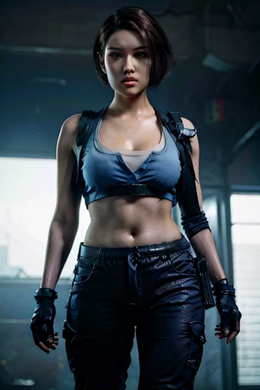 fighting Jill Valentine,Sienna Guillory up skirt, tube top, cleavage,navy miniskirt,open thighs,white panties,