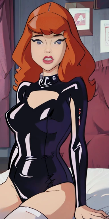 maddie fenton, goth makeup, black lace lingerie, horny, sitting on your bed, beckoning you over, seducing you, jealous, burning desire finally realized, unending desire, selfie to get danny home, selfie, seduction selfie, flashing
