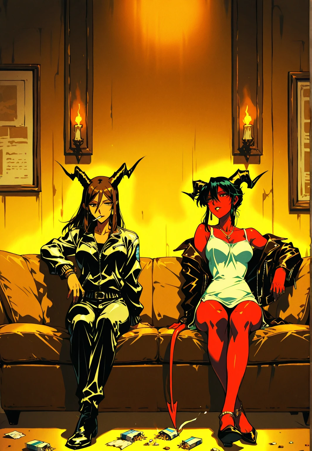 (Masterpiece, Best Quality), 1chica, MitsuriKanroji, gorgeous, SMILE, black bikini, room, night, bed, Breasts(((( mitsuri as demon)))
