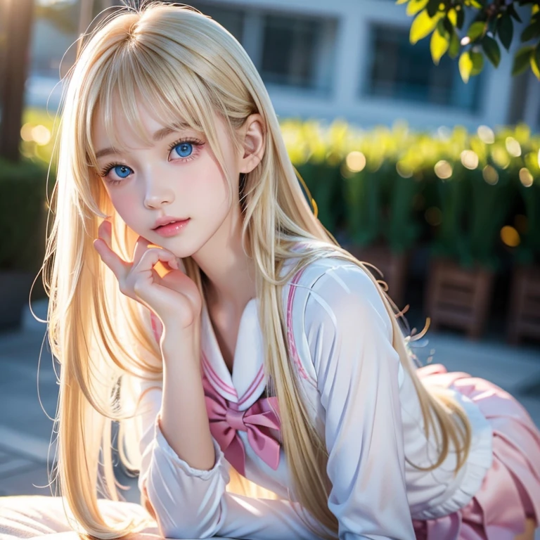 Long blonde hair, beautiful girl, purple eyes, japan girl.