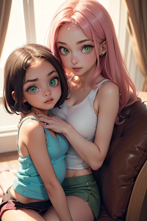 best quality,4k,8k,highres,masterpiece:1.2,ultra-detailed,realistic:1.37,pink-haired chubby girl,sleeping peacefully in her pajamas,second head growing out of her neck,tearing her shirt,beautiful detailed eyes,beautiful detailed lips,extremely detailed eyes and face,longeyelashes,illustration,soft and delicate textures,surreal dreamlike atmosphere,vivid colors,pastel color palette,soft lighting,subtle shadows,slightly blurred background