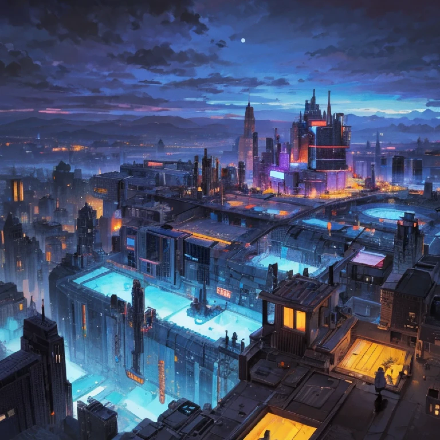 domo, futuristic city, technology, plantas hologram, hologram, sci-fi, top down view, epic, innovative