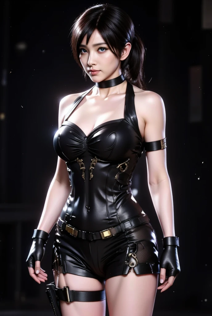 Arafed Mujer con un traje de cuero negro posando para una foto, in a leather corset, fantasy leather clothing, cuero, vestido de cuero negro, very tight corset, con un atuendo completo de cuero, black latex clothes, Top de cuero, vests and corsets, latex domme, Ropa y botas de cuero, cautivador y tentador, Ropa de cuero ajustada