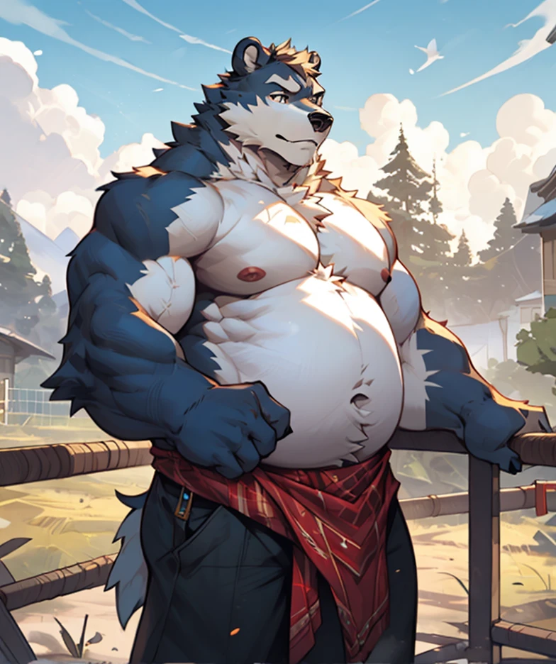 Alone, ORCBEAR, Male, muscle, intestinal muscle, big belly, (((naked))), large, Male mature, old. (((naked, side view)))