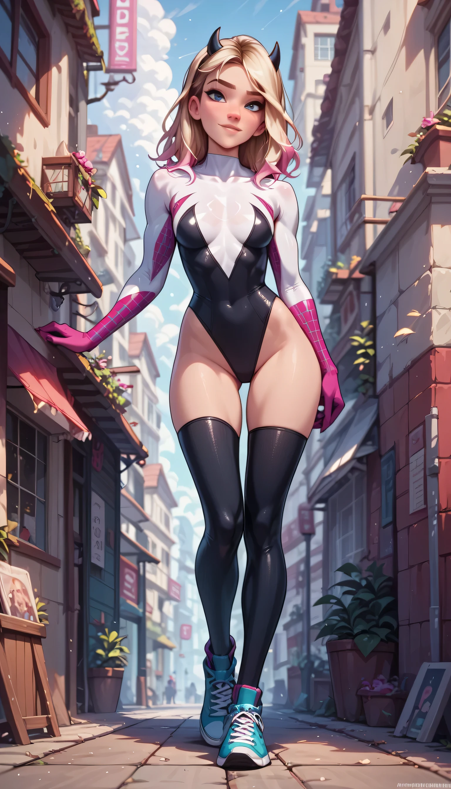 sexy devil gwen stacy wearing sexy outfit with high socks
