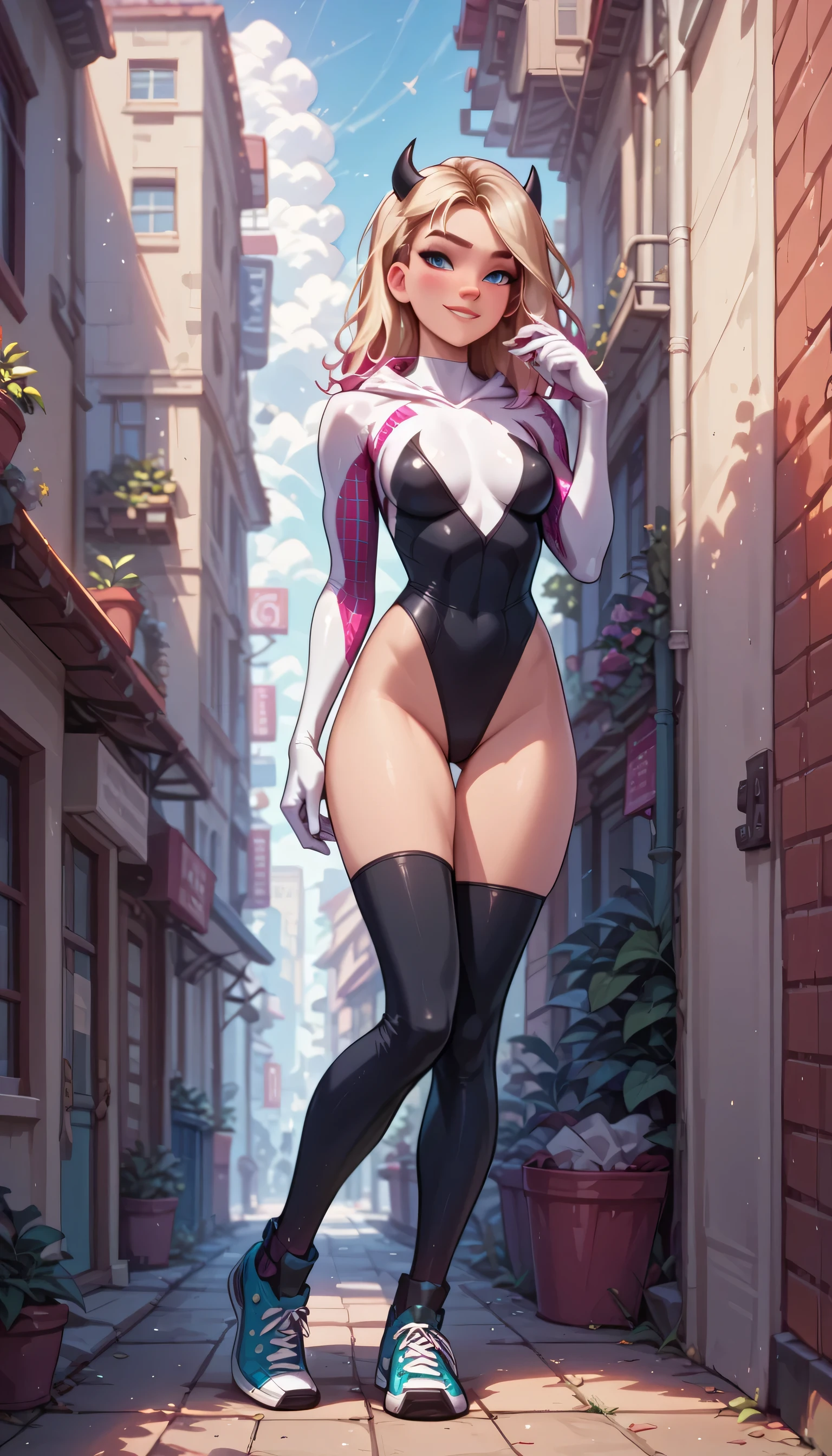 sexy devil gwen stacy wearing sexy outfit with high socks