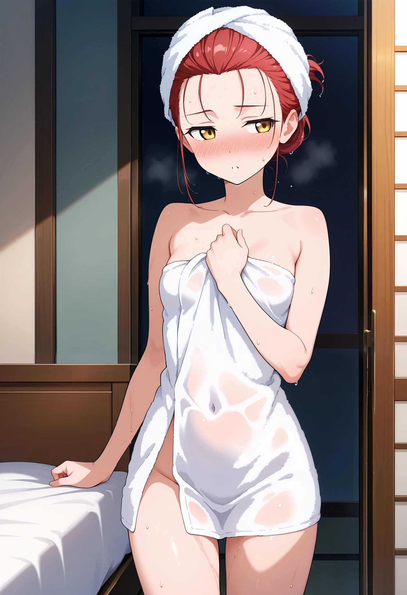 Small breasts、18-year-old female、the body is slim、Thin legs、sexy、(Exposing the breasts)、(完全にnaked)、anime、全naked、naked、Nipples、pubic hair、smile