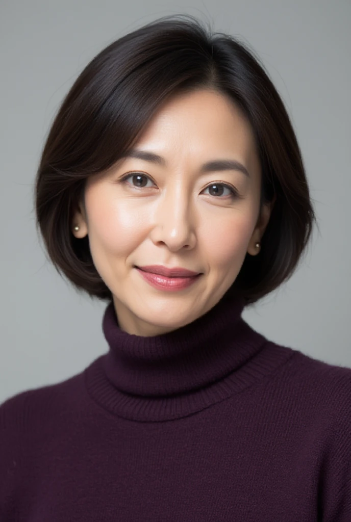Portrait, 8k, high quality, realistic photo images, 29-year-old, japanese woman, neat wife, housewife, Reproduces natural and realistic eyes, japanese stand, beautiful black hair, short hair, light makeup, octane rendering, beautiful lighting, composition of golden ratio, laughter, everyday wear, casual clothes, natural background, blurred background, High level image quality, Pure Japanese humanity, beautiful wife, Upper body, light makeup, No makeup, pure beauty, plain clothes, grey, beige, green, Plain color, casual clothes, slight smile, small black eyes, background bokeh