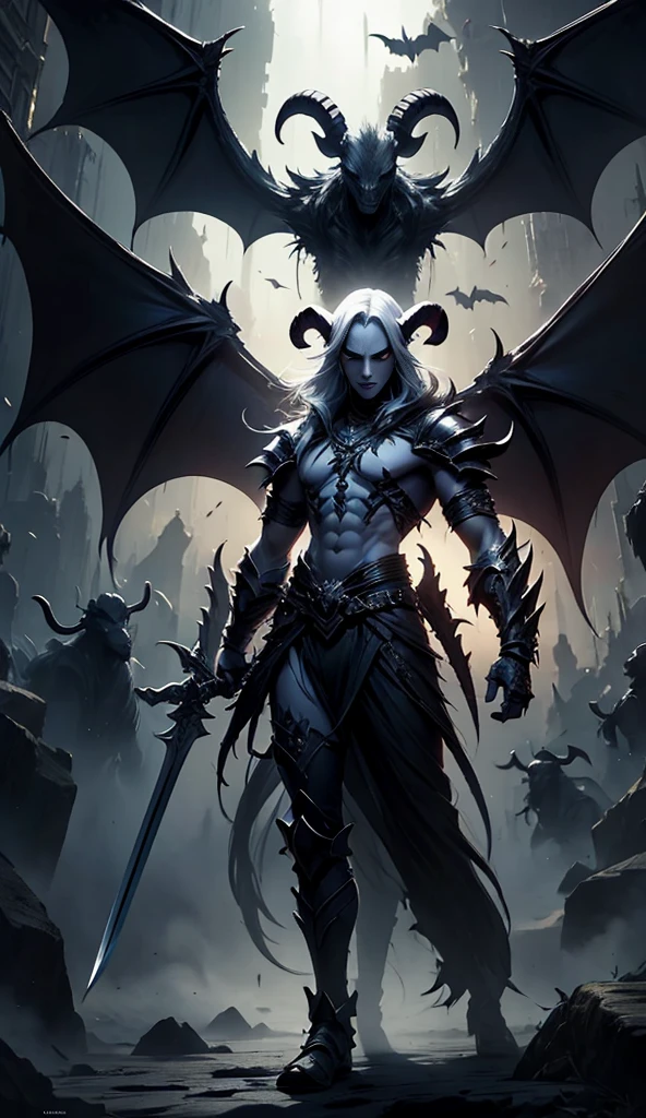 A demon with huge wings stood in the sea of corpses.