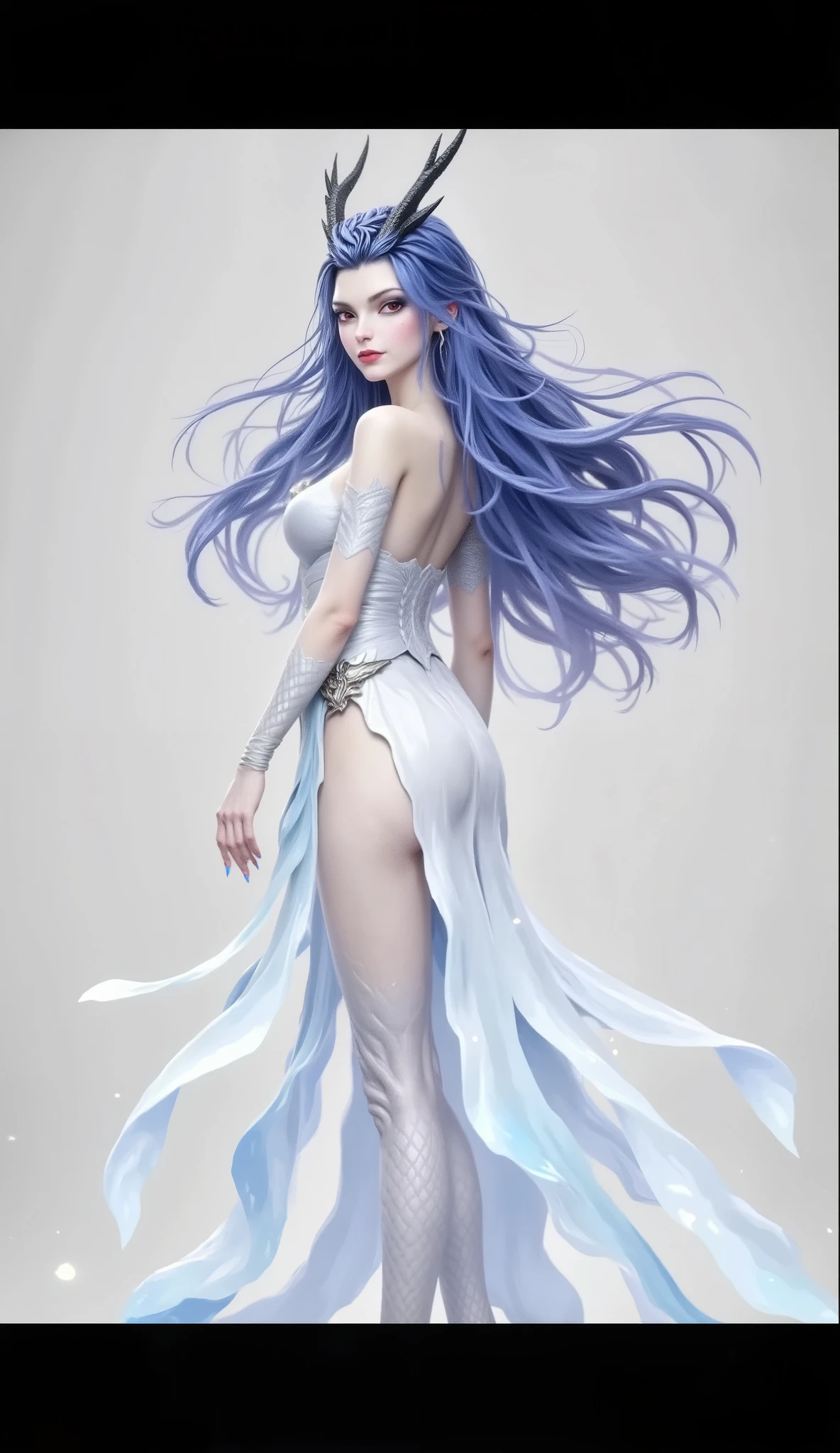 Dragon Girl,  Unique ，  blue hair, She will freeze magic， red eyes，Blue eyelashes，She will freeze magic， red eyes，Blue eyelashes， huge chest ， Exposed  ， huge chest ， huge breasts， reveals breasts， huge chest ， huge breasts， huge chest ， huge breasts， huge breasts， huge chest ， huge breasts， reveals breasts