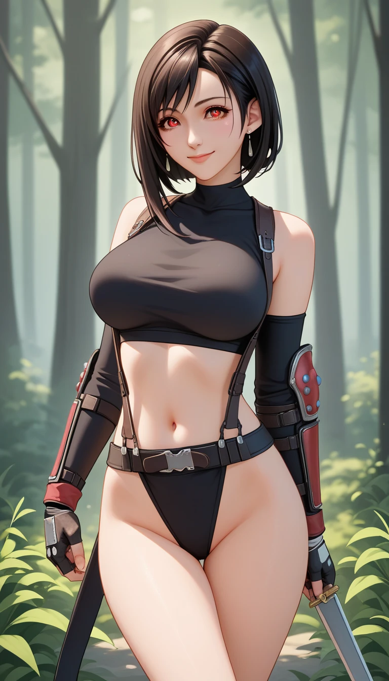 (Masterpiece, Best Quality, Highres:1.4), Detailed, Intricate Details, 4K,
1Girl, Solo, Standing, Medium Shot, Upper Body,
(Short Hair, Black Hair:1.2), Face, Puffy Lips,
(Red Eyes:1.2), Long Eyeslashes, Thick Eyelashes, Looking at Viewer,
Naked,
Thick Thighs, Large Breasts,
Futanari, Eqcok, Horse Penis, (Flaccid, Flaccid Penis, Large Flaccid, Small Flaccid:1.4),
Black Crop Top, Bottomless,
(White Background, Simple Background:1.4),