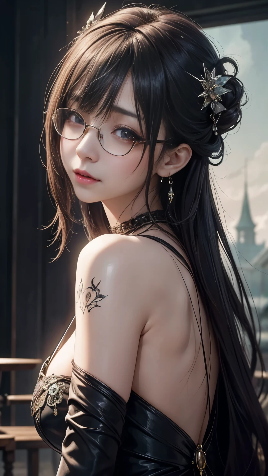 OKですかですか、(best illustrations)、8k UHD resolution、intricate details、highest quality、realistic、Super detailed、best lighting、best shadows、soft lighting、Ultra HD、超realistic、Tyndall effect、Photoreal、(high detail skin:1.2)、 (intricate details, compensate, face to face with the children_v1:0.5), (OK, beautiful and delicate face, OKですか, beautiful and delicate eyes, perfectly proportioned face, high resolution skins, fine skin, Optimal ratio of 4 fingers and 1 thumb, arm under chest, red tattoo on lower abdomen、wow wow, wide hips, smooth abdomen, thin and thin skin, __fashion__, __hair__:1.25)、Digital single-lens reflex camera、 absurd、地獄から来た美しいdevilの女性, Surreal female portraits by David Hockney and Alphonse Mucha, Portrait of a seductive woman、fantasy art, chinese doll、Chinese actress、dungeon、dragon、devil&#39;Palace of、devil&#39;torture chamber、night、dark style 、in the dark、(detailed spooky background:0.8), magic、 1 girl、evil nun、dark necromancer、Succubus、devil&#39;Daughter of、Shinonome Umi、bat wings，(((devil&#39;Horn)))、 ((((giant glasses, otaku glasses, thick glasses, round glasses)))),(((big breasts)))、(devil&#39;tail)、(red eyesは光り輝いて:1.6)、red eyesは非常に鮮明で詳細です, your eyes are made up so beautifully, ((red eyes:1.0)),intricate tattoo, demonic intricate tattoo, Tattoo on the thigh, body tattoo, masterpiece、the most beautiful face、baby face、cute smile、beautiful plump red lips、muscular seductive body、devil&#39;seductive body、devil style、Fascinating black magic costume、(((光沢のある赤い蛇が彼女body ofに巻き付いています)))、The long-haired、Braid、Black hair、Ponytail distortion、, Ponytail with a bow tied at the back of the hair, beautiful expression、body up、big breasts強調、bust,  super tight chest, Breast augmentation surgery, The chest is very large and round,tight waist、wide ass、 secret key, cowboy lens, (Black Phoenix Dress: 1.0),  devil crown,  red sparkling gemstone necklace、Jewelry G Wise,  Please wear black mesh socks,wearing a thin red and black robe, Hands pull the straps to expose sexy breasts, Protagonist Close-up, nffsw, nffsw, meet beautiful girls, looking at girl&#39;body of,(upper body portrait), Protagonist Close-up