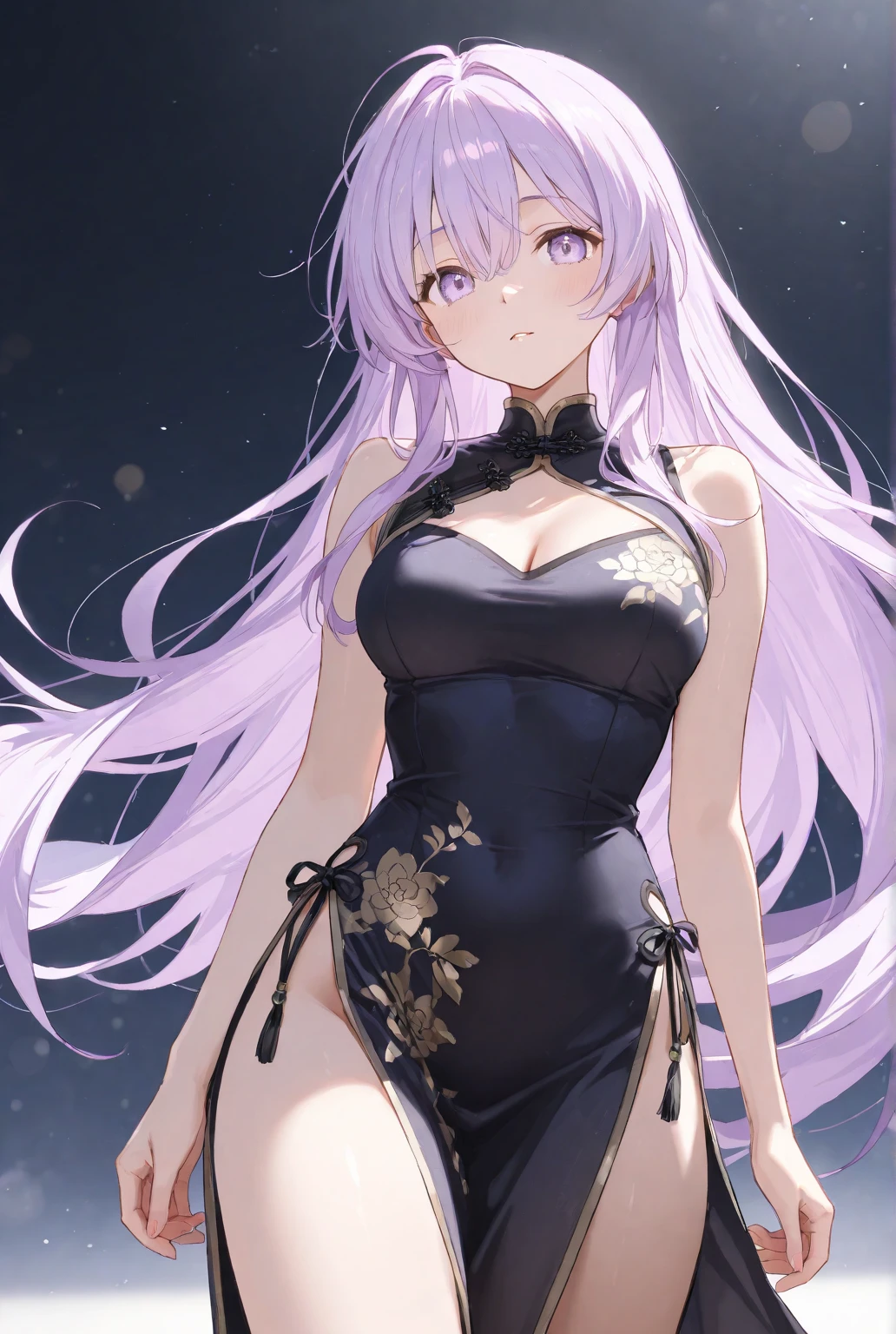 1woman, long hair, light purple hair, blue eyes, bikini, standing on ground, high res, ultra sharp, 8K, masterpiece