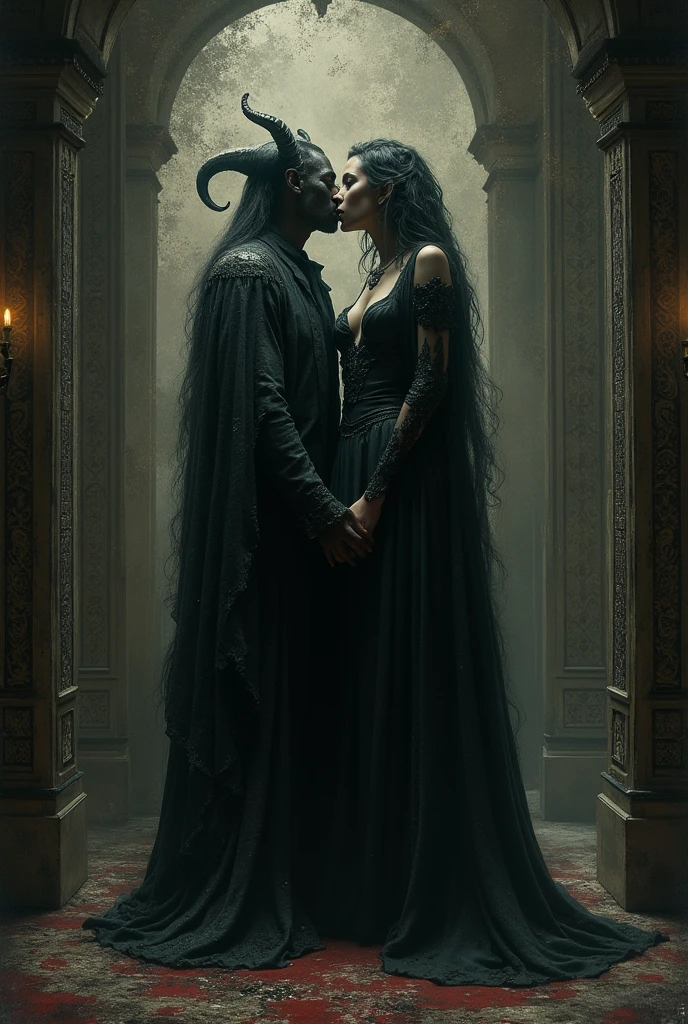 a sexy dark witch woman, a goat devil, dancing, magic circle, sinister mysterious environment, (best quality,4k,8k,highres,masterpiece:1.2),ultra-detailed,(realistic,photorealistic,photo-realistic:1.37),dark fantasy, occult, dark magic, moody lighting, dramatic lighting, cinematic, intricate details, supernatural, mystical, ethereal, chiaroscuro, dramatic poses, dramatic expressions, dark shadows, dark atmosphere, dark tones, dark colors, dark palette, dark magic ritual, dark magic circle, dark demonic entity, dark demonic creature, dark occult symbols, dark mystical symbols