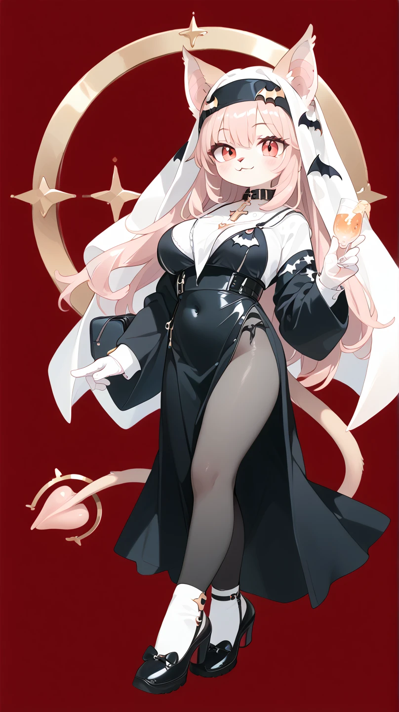 beautiful succubus nun, solo, full body, standing, long blonde  hair, succubus, large breasts, nun's outfit, lustful laugh with breath, , model pose, temptation, sexy thighs, she has cigarettes with smoke, perfect hands