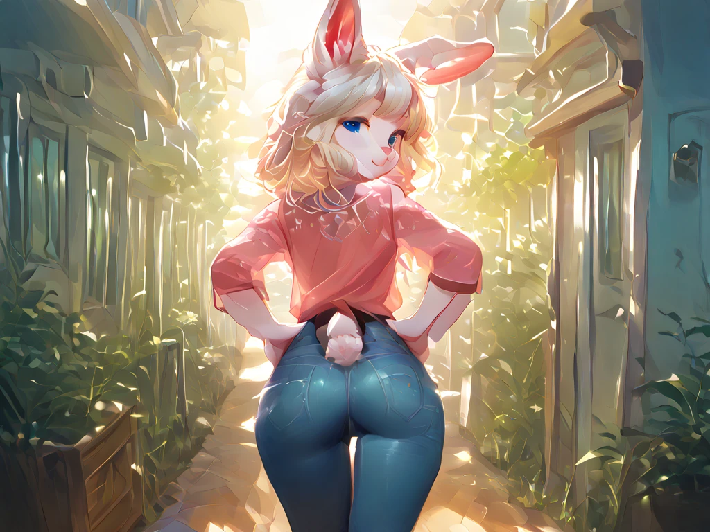 There's a rabbit girl showing her perky ass, garota sensual, anime isekai, vagina, nsfw,