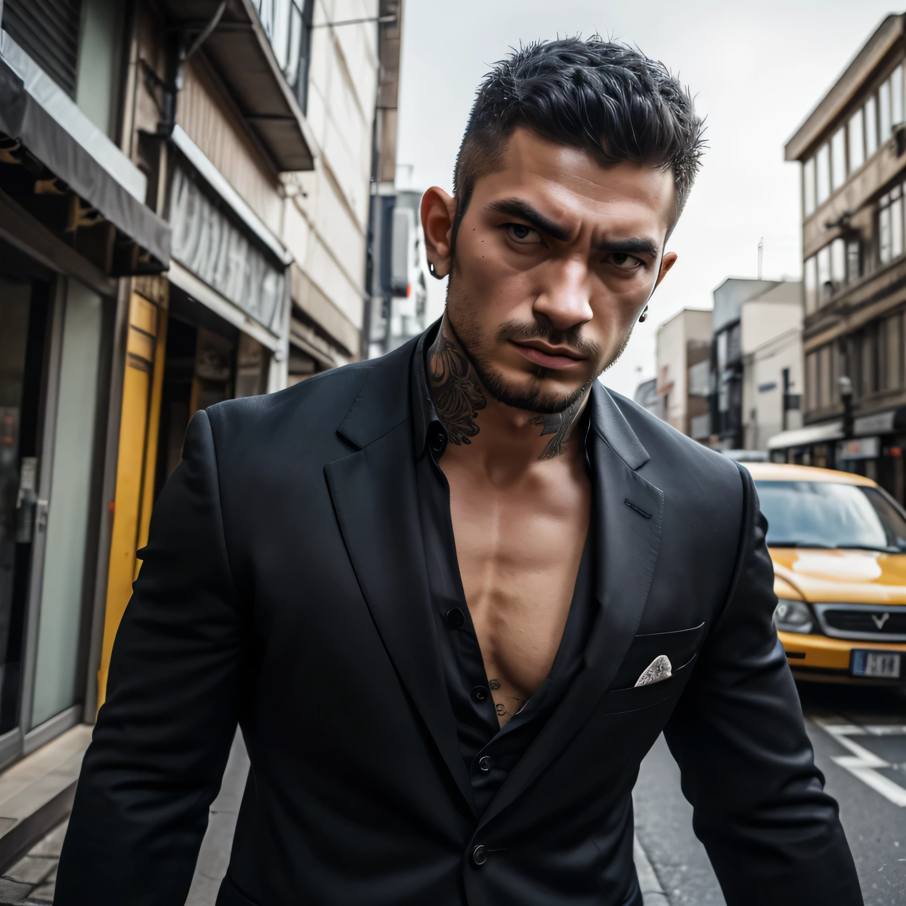 Arafed man in a suit and tie walking down a city street - SeaArt AI