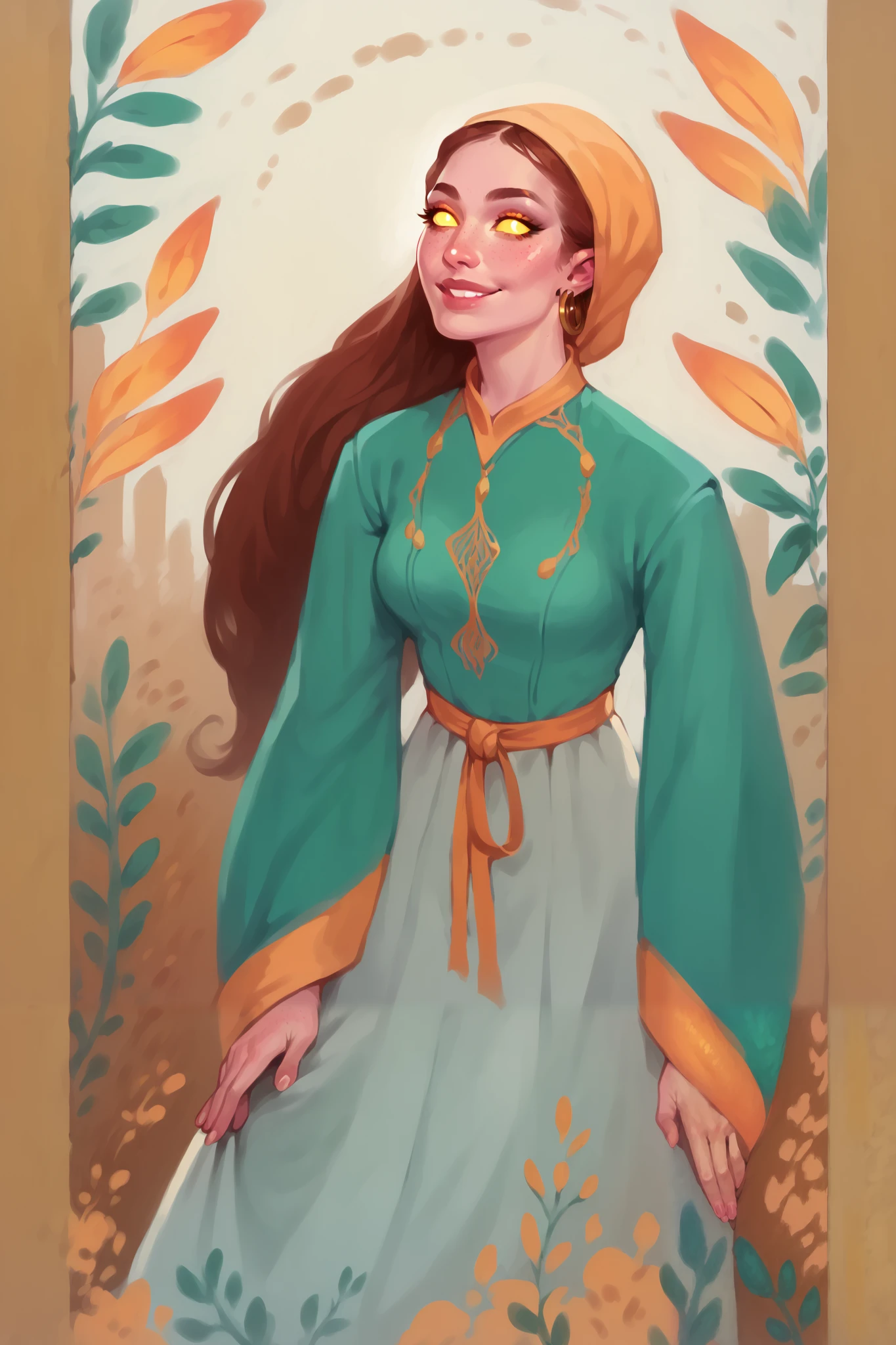 score_9, score_8_above, score_7_above, score_6_above, sw4p, 1 , , tiefling woman , glowing eyes, Sensual, long tiefling horns elegant and perfect, rabo de tiefling com joias, simple background, 8k, masterpiece:1.5, Ultra detailed:1.5, Perfect Hands, freckles, Half a smile on her face , hear shapes around your head