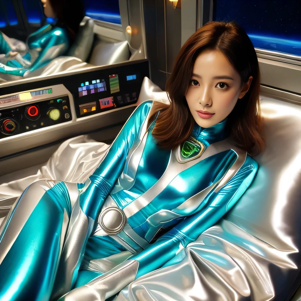 best image quality、Super high resolution、(realism:1.4)、Korean beauty star、The most beautiful KPOP star、horny face、Horny Korean makeup、erotic expression、A body that makes you want to touch it、erotic photos、((Realistic shiny satin fabric texture、High-gloss stretch satin fabric that is smooth and smooth to the touch.、The drape of the curved part of the shiny satin fabric、strong shiny costume、The smooth and beautiful quality and luster of the costumes、A shiny costume made of high-quality satin fabric with high density.、Smooth to the touch oil light liang ultra-class battleship skin coat COS、Super SentaiWomen&HeroineSuit、Texture of costumes that satin fetishists respond to、Thin, glossy stretch satin fabric)),8K photo quality