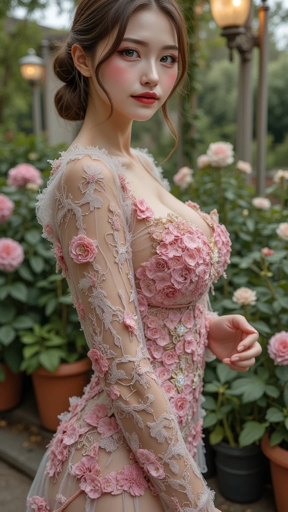 Women's mesh suit with embroidery flowers with monograms