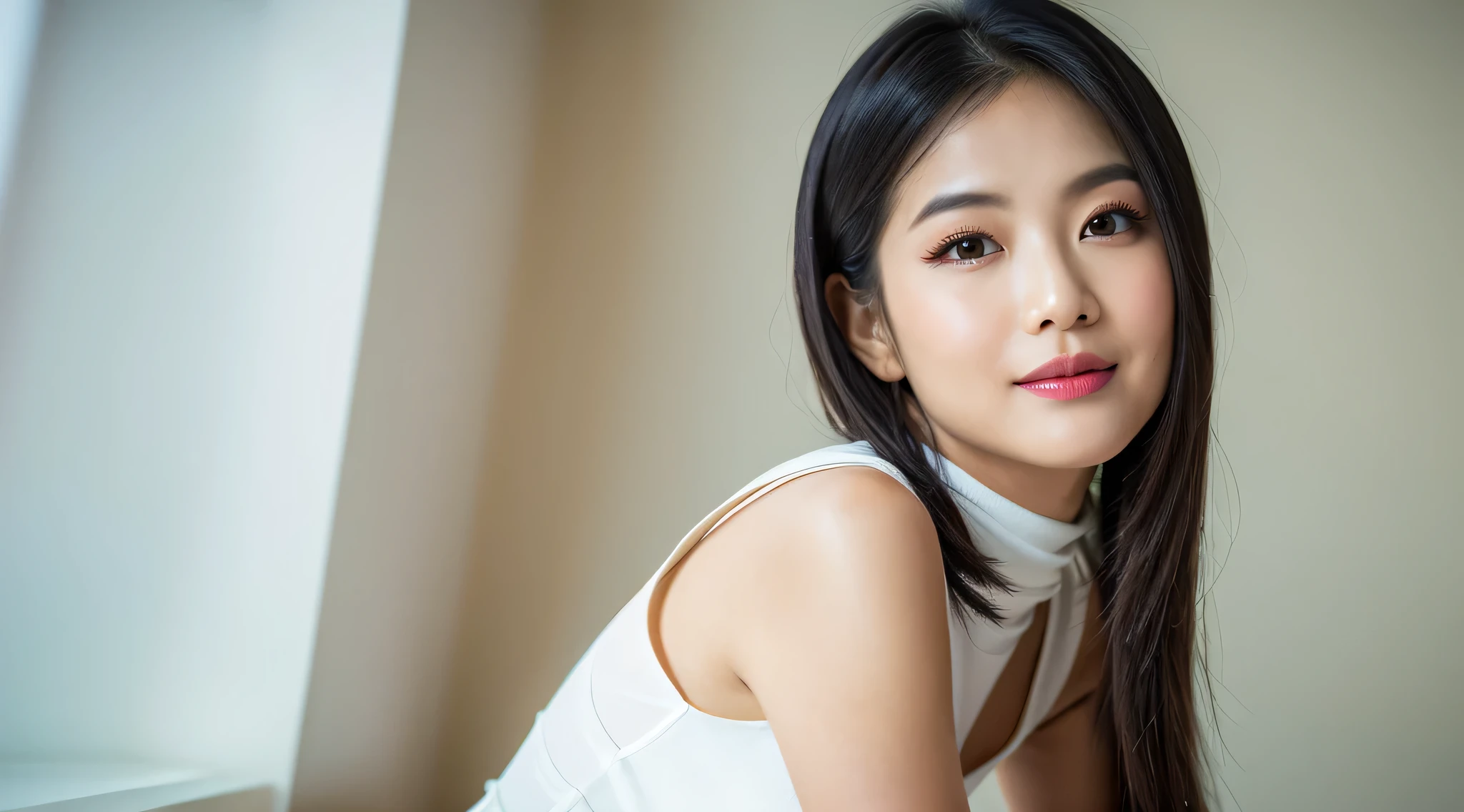 Skinny Japanese woman, 30 years old, ((Realistic lighting, Best quality, 8K, Masterpiece: 1.3)), Clear focus: 1.2, 1girl, Perfect beauty: 1.4, Slim abs: 1.1, ((Dark brown hair)), (White crop top: 1.4), (Outdoor, Night: 1.1), Park view, Super fine face, Fine eyes, Double eyelids,