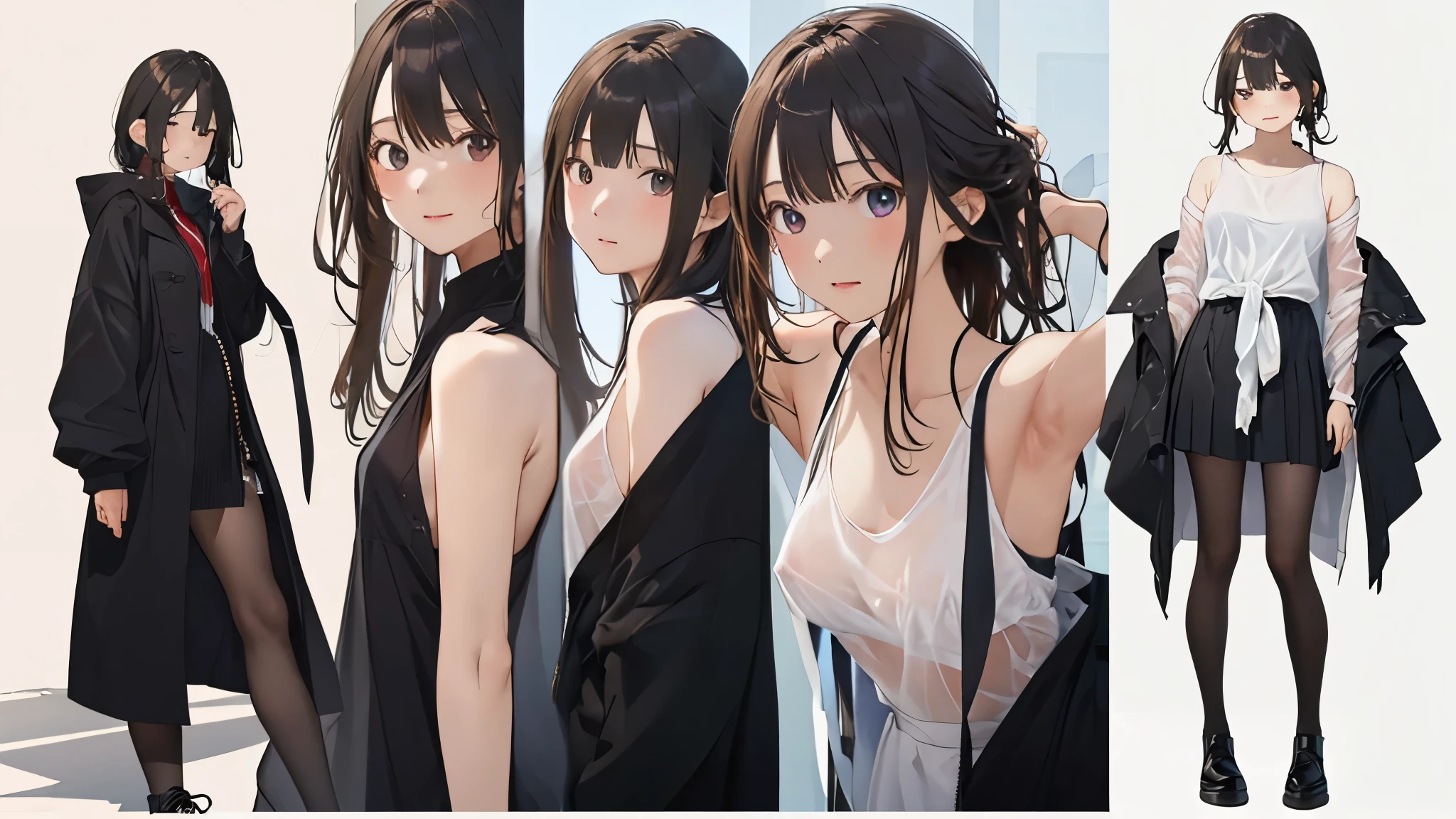 Long black haired girl、20age、clear、White luxurious lace long slip、In underwear、Sexual violence、fear、resistance、Shyness、Crying face、Standing posture、Men's Room