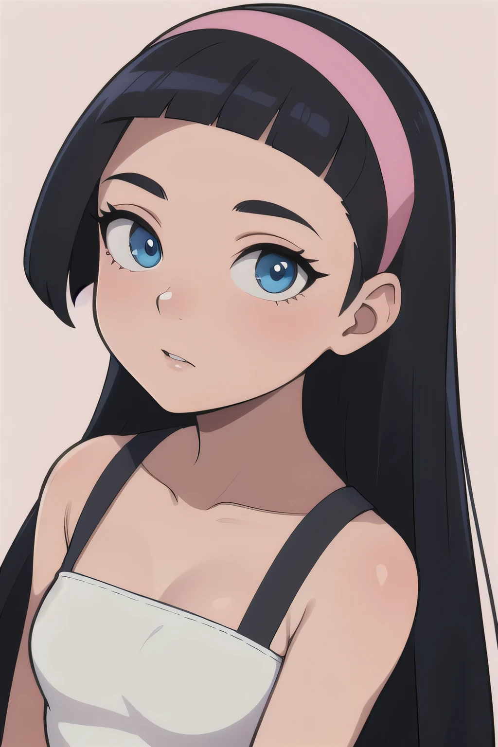 1girl, Solo, High Resolution, Accurate, Anatomically Correct, Best Quality, High Details, High Quality, Black Hair, Bangs, Long Hair, blue eyes, pink headband 