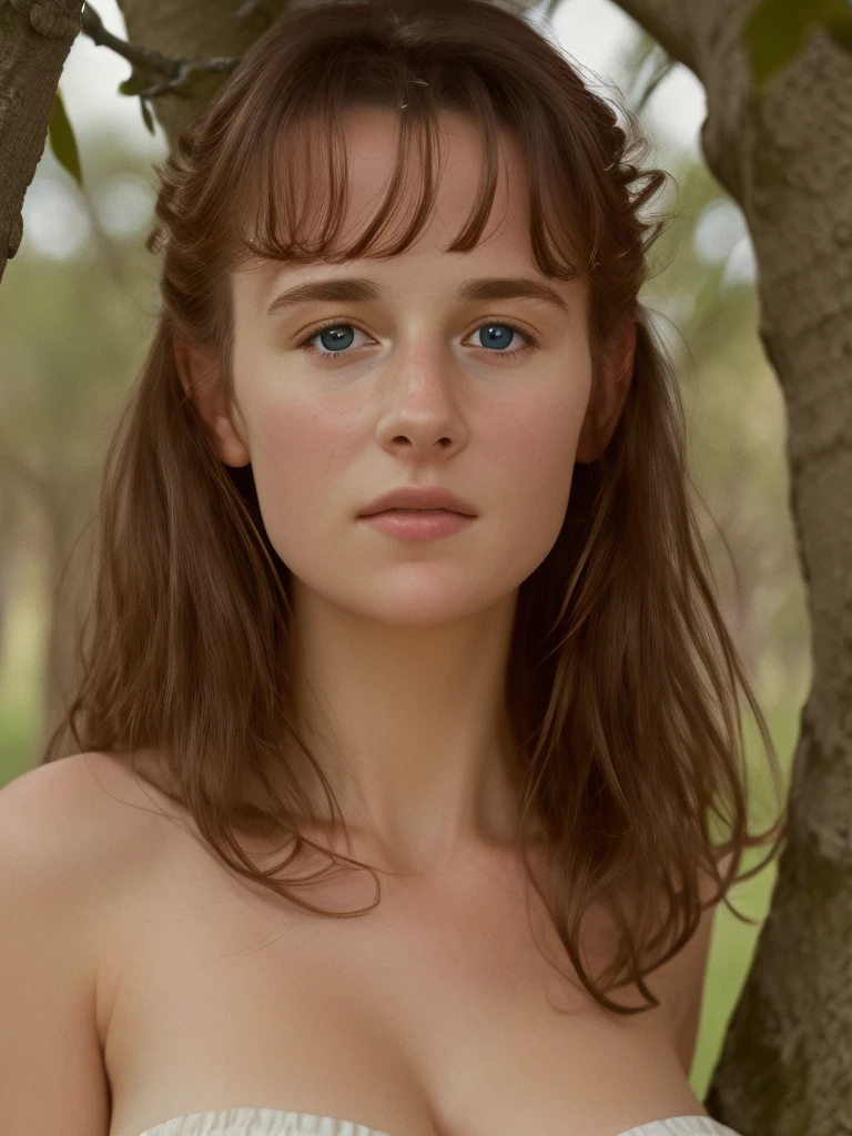 emwt wit no cloths on, beautiful eyes, detailed eyes, detailed lips, detailed hair, skin dimpling, skin pores, freckles, makeup, (angry looking,upset), showing viewer her vagina, detailed vagina, narual lighting, cinematic, HDR, DSLR, 8k, in a magical forest, trees