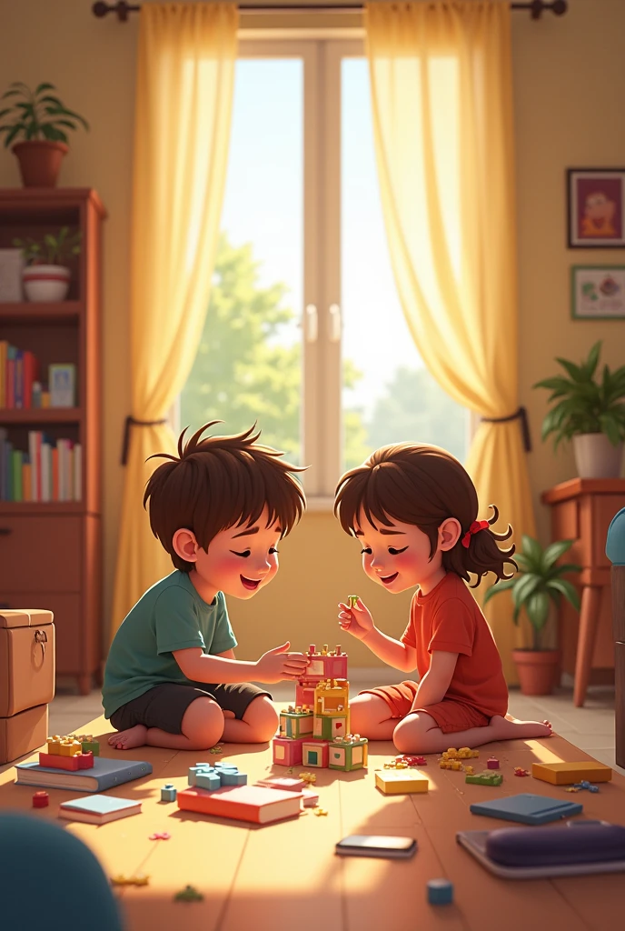 My younger brother and I and Lucy always play with toys at our house. In the house next to us, Lucy's uncle is always fighting