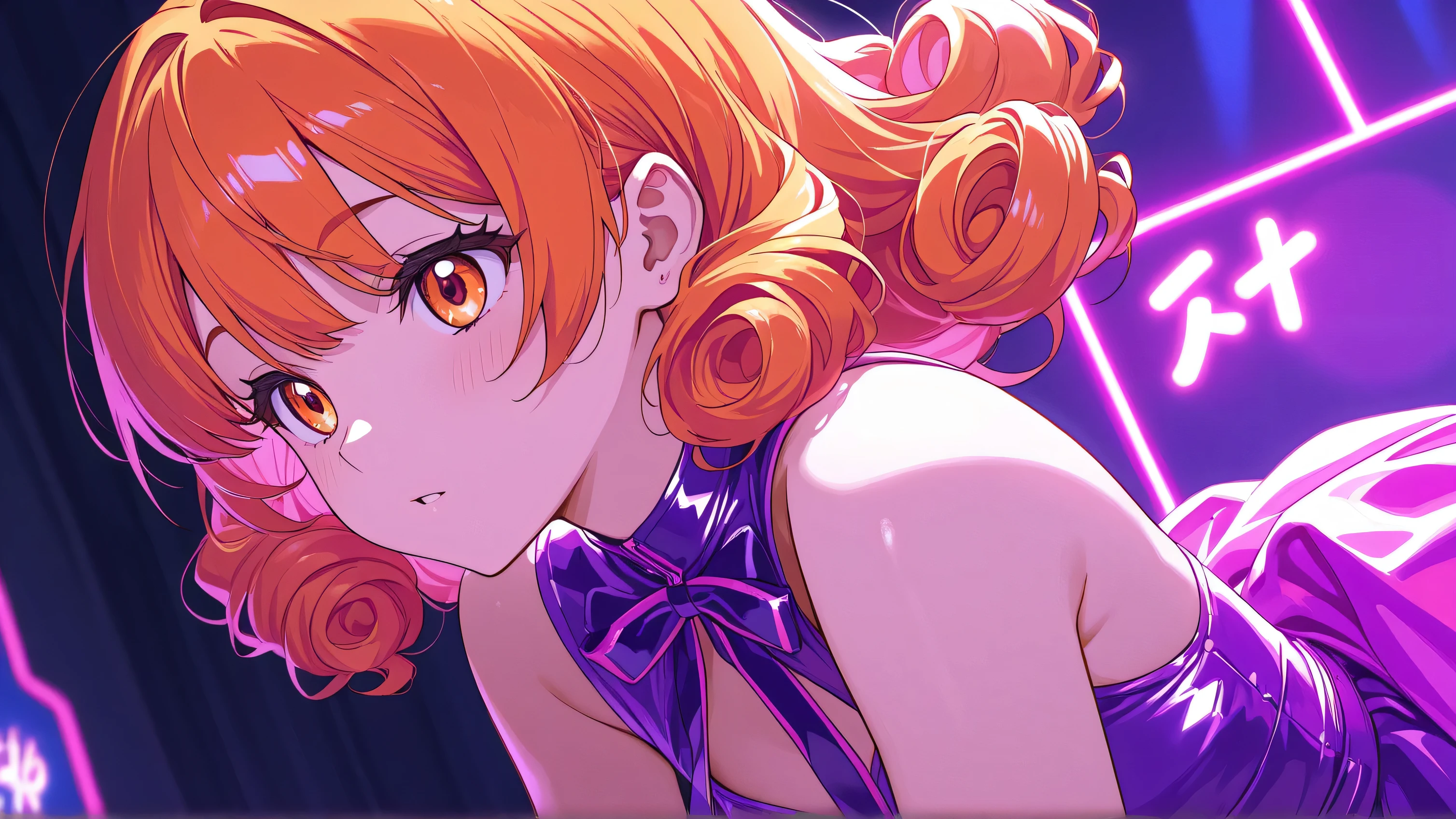 Shoujo Anime Hair Curls Fluorescent Shiny, Color Purple Neon Orange Neon