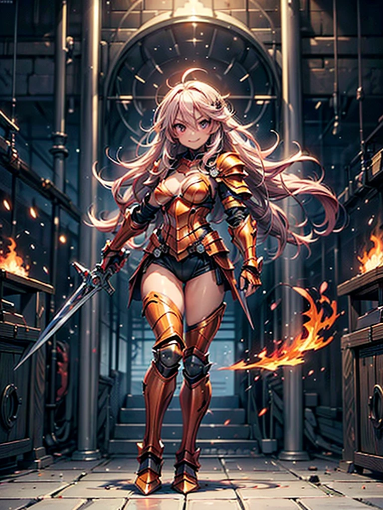 brown skin girl. Her figure, busty, curvy, proper direction, bunny ears, cat tail, Magenta hair color, dark magenta eyes, brown skin, sword in hand, large ragged cloth like cape wrapped around waist, chest armor, gauntlet, black long sleeve shirt under armor, chest armor, hoodie, properly drawn sword, magic sword, cloth wrapped around her waist, properly drawn sword in hand, bunny ears, cat's tail digital painting, digital illustration, extreme detail, digital art, Knight Armor, baggy puffy pants, metal boots, fully armored. cloth wrapped around her waist. Hold a sword. Baggy pants.