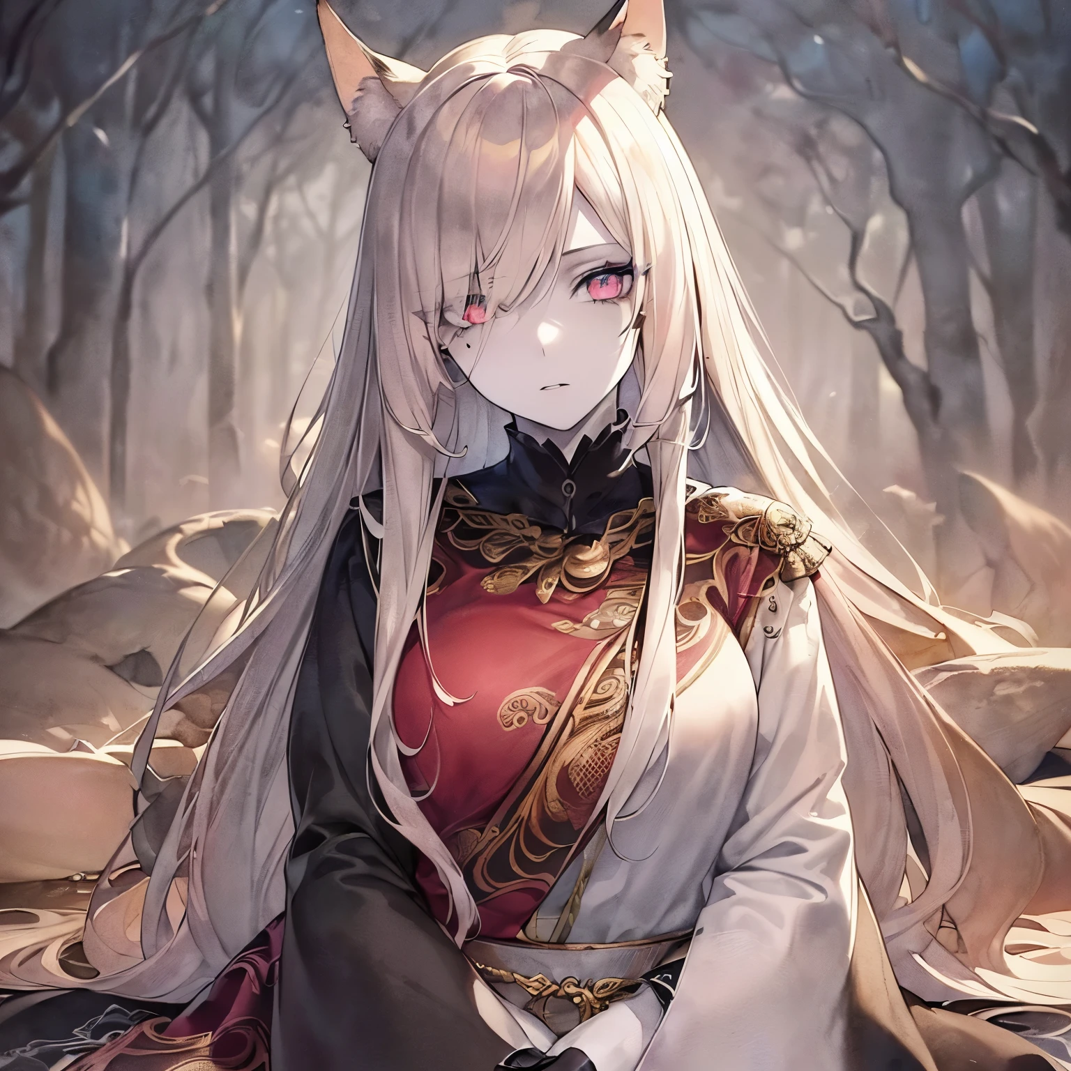 (best quality,highres,ultra-detailed,masterpiece:1.2),white oriental dragon,traditional Chinese painting,ethereal misty background,scale-like patterns,flowing mane and beard,pearlescent scales,rhythmic and graceful movements,bright red eyes,serene expression,vivid paint strokes,mythical creature,striking contrast of white and red color,subtle shading,sublime atmosphere,majestic presence,dragon hovering in the sky,illuminated by soft moonlight,ancient folklore,awe-inspiring power,delicate details of the dragon's face and features,traditional brush techniques,stunning composition,black ink lines defining the dragon's form,harmonious color palette,evoking a sense of tranquility and wisdom,cultural symbol of strength and prosperity,depiction of mythical creatures in Chinese art.