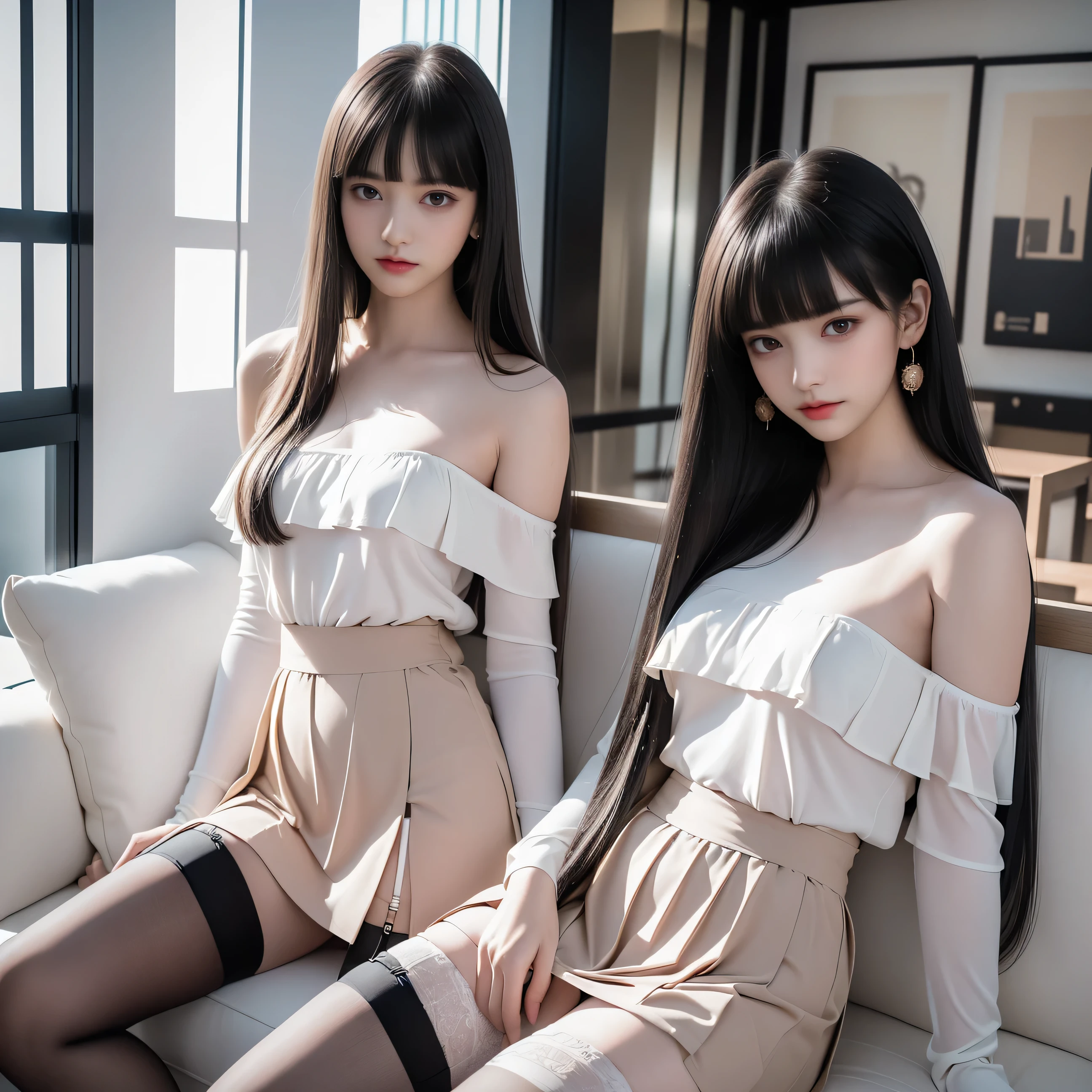 a beautiful japanese woman with a plump figure, long black hair, holding a glass of milk in a bedroom, detailed facial features, detailed body, high detail, photorealistic, 8k, masterpiece