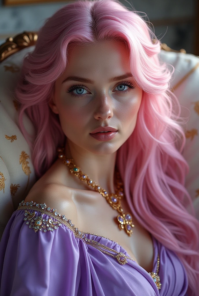 Very attractive 25 year old caucasian female with long very straight bright pink hair, Hyper realistic super detailed sexy woman detailed, expressions faciales sexy, seductive facial expressions, [:(Face detail: 1.4): 0.4], 16K resolution, 4k resolution, (Ventre plat parfait), (image couleur), BREAK I. Outfit: Elegant, enchanting, long and fitted dress, plunging back, deep neckline, long lace sleeves, belt adorned with mystical symbols, high-heeled boots, black and silver jewelry.
II. Venue: Gothic castle, dark and mysterious atmosphere, dim lighting with chandeliers, library full of old grimoires, mirrors framed with magical motifs, incense-scented candles, mystical mist floating in the air.
III. Decoration: Gothic ambiance, dim lighting with violet and blue lights, refined furniture with touches of black and silver, black velvet drapes, mirrors adorned with witchcraft motifs, lavender-scented candles, BREAK, looking at viewer, masterpiece, best quality, highly detailed, desire, blush, (Beautiful and detailed eyes description), (beautiful and detailed face), Perfect female body, (Best Quality), (ultra-detailliert), (masuter piece), (hight resolution), (Original), (the Extremely Detailed CG Unity 8K Wallpapers)