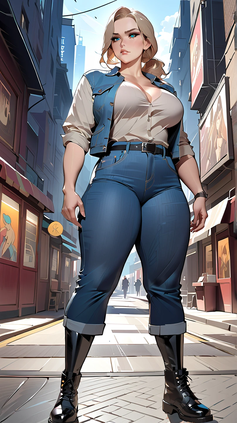 supergirl, pureerosface_v1, sticker of a girl from dc comic, full body, Kim Jung gi, , (gigantic breasts breasts 1.7),soul, digital illustration, comic style, cyberpunk, perfect ???????, centered, approaching perfection, dynamic, highly detailed, watercolor painting, artstation, concept art, smooth, sharp focus, illustration, art by Carne Griffiths and Wadim Kashin ,, (masterpiece, best quality, ultra-detailed, best shadow),, In the style of Neon Genesis Evangelion, you find yourself standing on a desolate, post - apocalyptic wasteland, as the distant ruins of a massive city loom on the horizon. The sky is filled with ominous clouds, as a massive creature towers in the distance, huge breast, gigantic , titsnipples, curvy, thicc