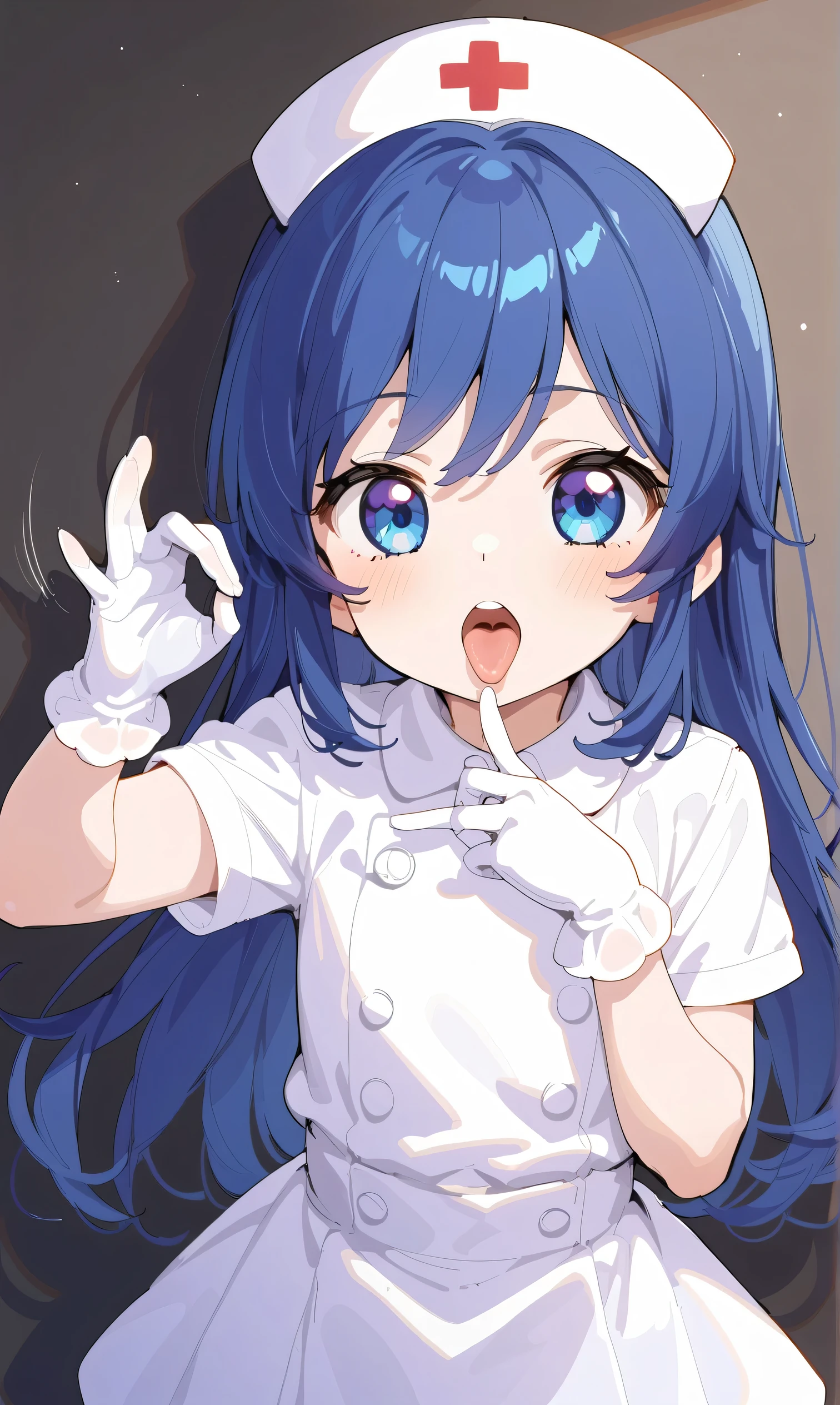 Score_9, Score_8_up, Score_7_up, Score_6_up, Score_5_up, Score_4_up, Please write what you want, Tag 1, Tag 2, Masterpiece, Super Masterpiece, Ultimate Masterpiece, Handjob Practice, Handjob Gesture, Girl, Blue Hair, Blue Eyes, Kiriya Aoi, Nurse, Gloves, From the Chest Up, Handjob Practice Close-up, Handjob Practice Special, li , aged down ,  , petite , cute  , ,fellatio gesture