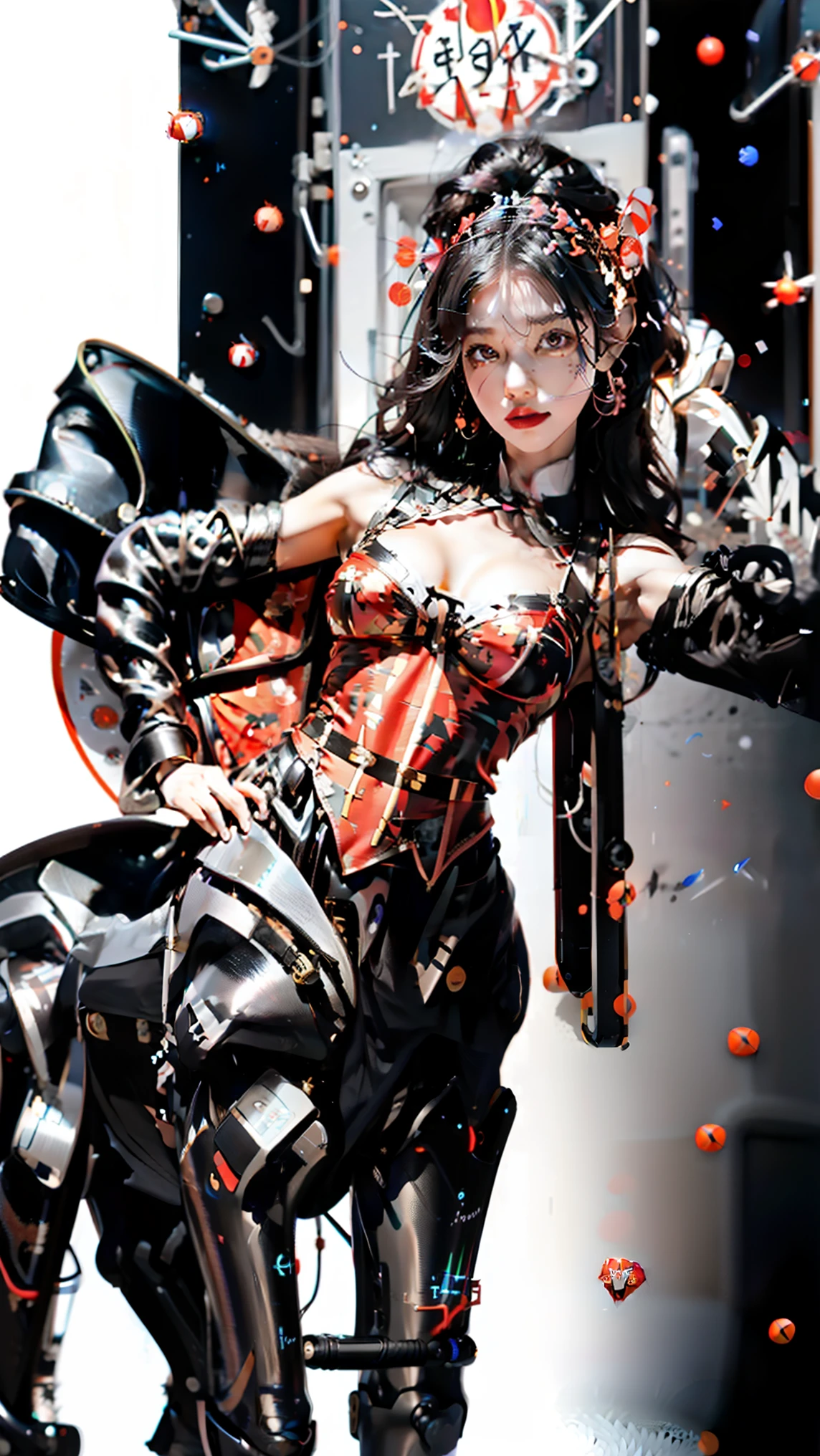 (gray background)(masterpiece) ultra-detailed solo 1girl hands on sides medium breasts, (full body standing)