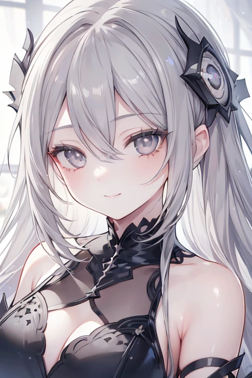 (4K), subtle detailing, a girl that presents the devil behind her with white hair.