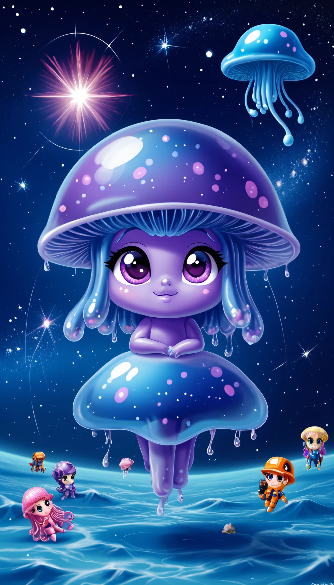 High Definition Space Images、galaxy, rocket, Jellyfish Alien, Shooting Stars, Cute Art. chibi, Digital Art . Comfortable silence, {{more}} of the space shuttle 。colorful outer space。